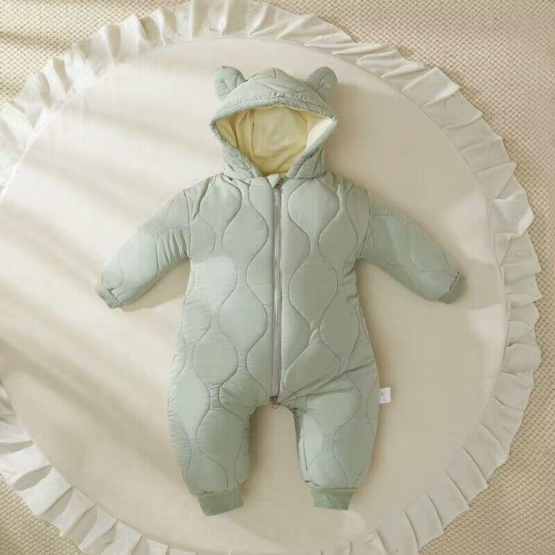 

Зимний плотный комбинезон, детский комбинезон с длинными рукавами, осенне-зимний комбинезон для мальчиков и девочек, теплая ткань с капюшоном 73 зелёный