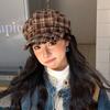 Plaid Octagonal Painter's Hat Women's Autumn and Winter Literary Retro Face Showing Small Cloud Hat Fashionable and Versatile Duck Beret