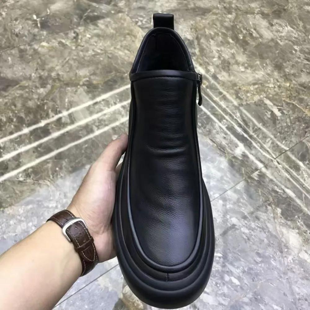 Boots for Men Genuine Leather Chelsea Boots Men Fleece Warm High Top Leather Shoes Trendy Versatile Cotton Boots Man Shoes