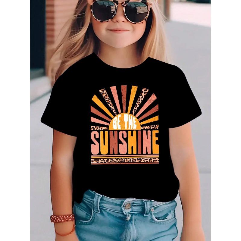 

European size Girls round-neck short-sleeved T-shirt with unique English patterns BE THE SUNSHINE 98cm чёрный