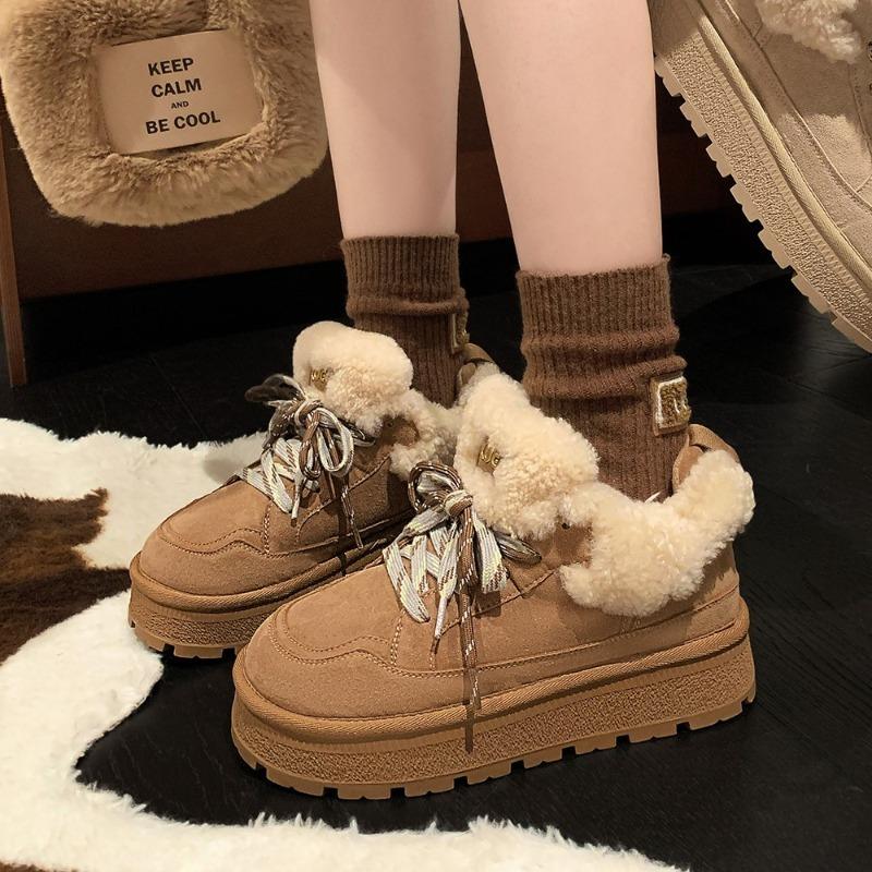 Fur Flats Ankle Suede Platform Snow Women Boots Brand Plush Cotton Shoes Casual Sneakers Winter 2025 Trend Warm Cozy Botas Mujer