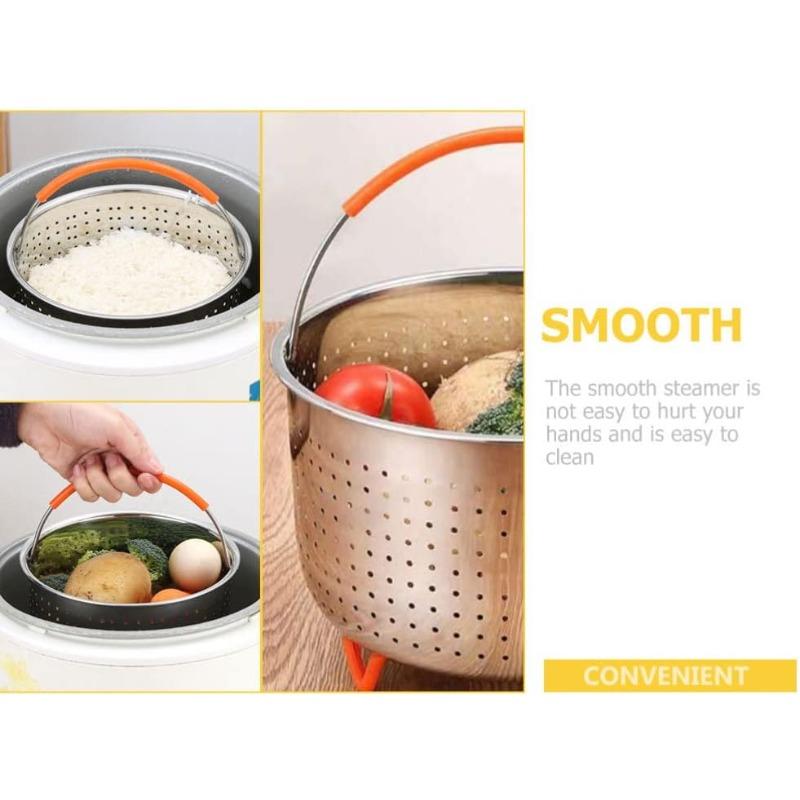 2-4L Stainless Steel Steamer Basket Instant Pot Accessories Instant Cooker with Silicone Covered Handle Draining Steam Basket