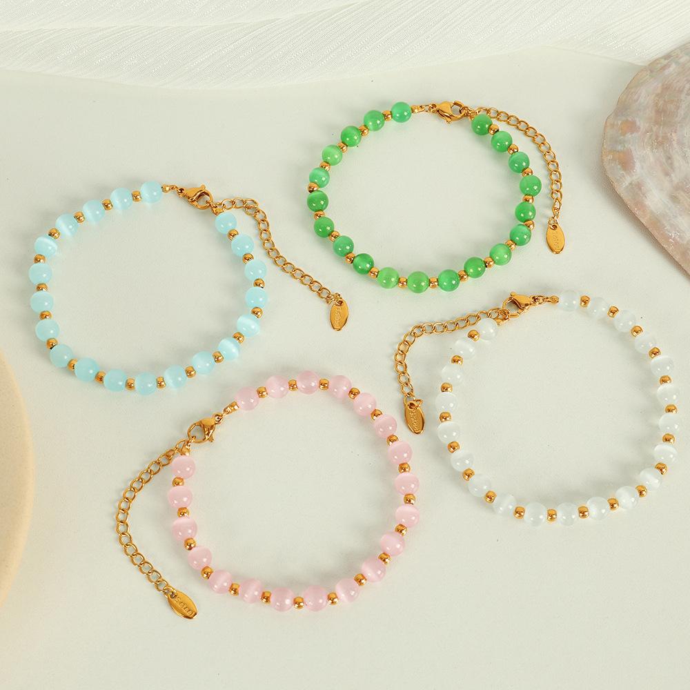 Popular Multi-Color Opal Beaded Titanium Steel Necklace Light Luxury Elegant Temperament Collarbone Chain Jewelry