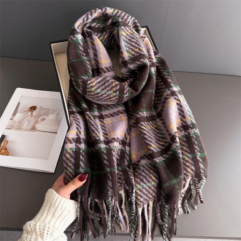 New Stripe Plaid Women's Winter Scarf Imitation Cashmere Warm Shawls Wraps Thicked Pashmina Female Blanket Scarves