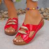Fashion Gold Patent Leather Wedge Slippers Women 2025 Summer Metal Decor Platform Sandals Woman Comfort Anti Slip Beach Slides Plus Size