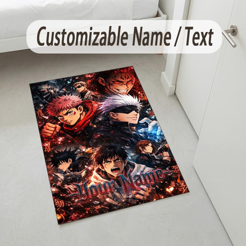Personalized Crystal Velvet Carpet,Jujutsu Kaisen Custom Printed Name, Plush Area Rug For Home Indoor Decor
