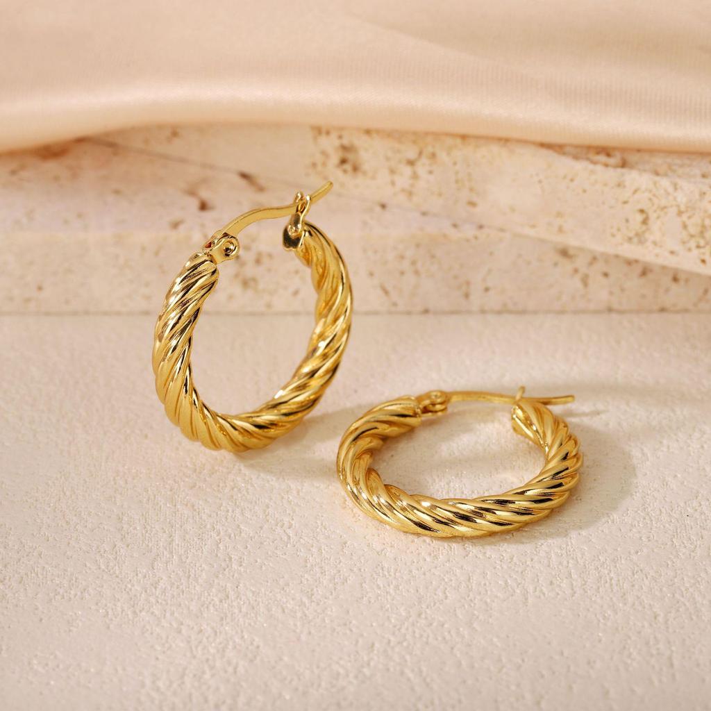 2025 Bestseller Twisted Pattern Hoop Earrings, Titanium Steel, European & American Style, Versatile Design.