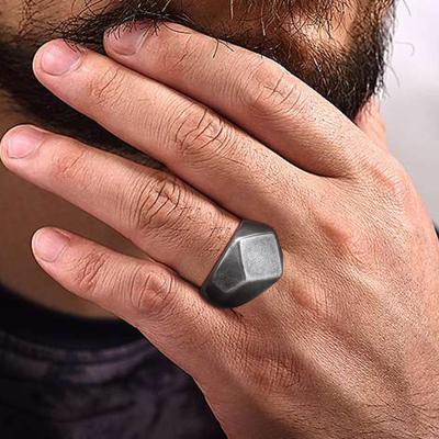 Men's Flat-Top Signet Ring for Men Jewelry,Stainless Steel Vintage Oxidation Gray Male Jewellery Jewels