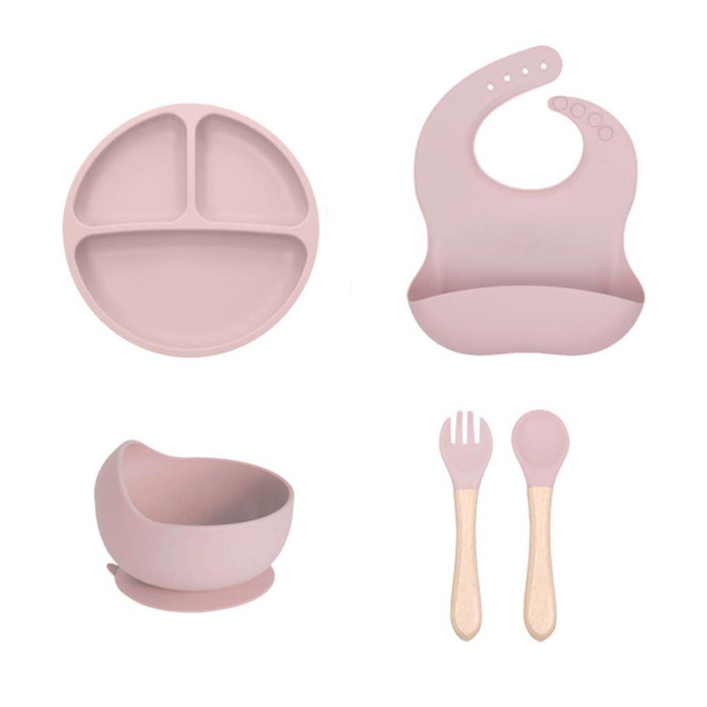 Children's Silicone Plate 5-piece Set, Baby Complementary Food Grid Plate, Maternal and Infant Feeding Tableware Set