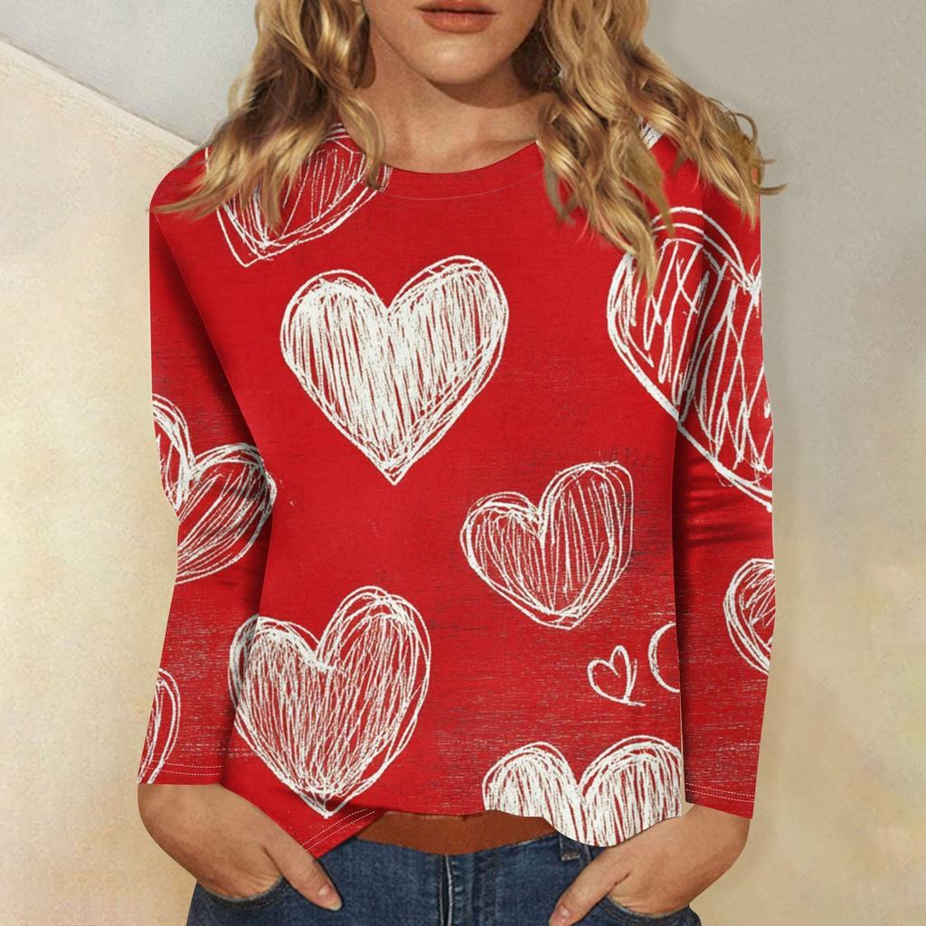 Women's Casual Fashion Sexy Comfortable Valentine's Day Printed Round Neck Long Sleeve Top
