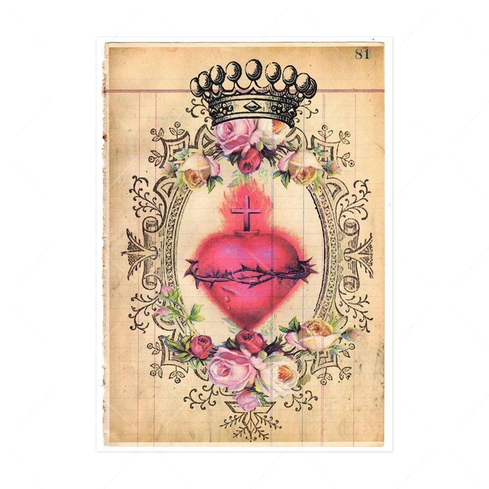 Vintage Sacred Heart of Jesus Art Prints Poster Abstract Religion Canvas Painting Retro Wall Picture Home Decoration No Frame