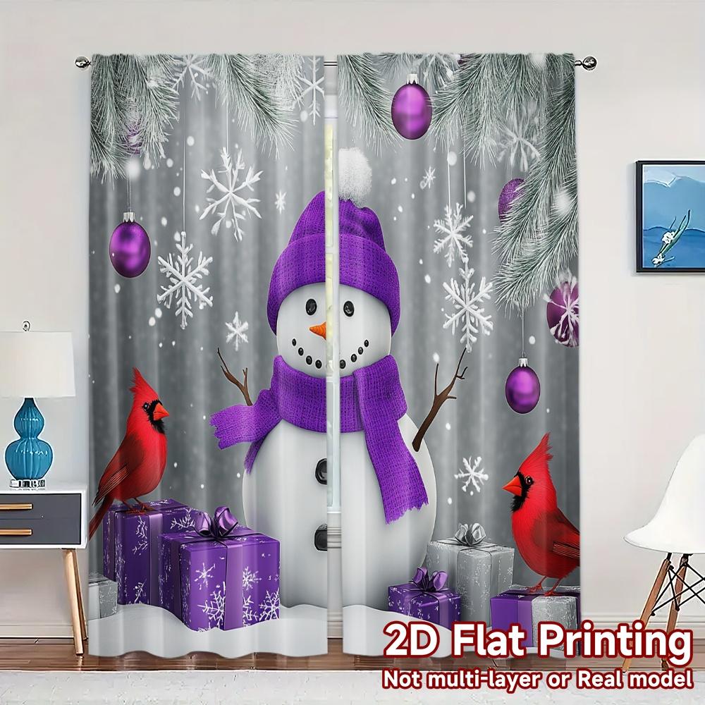 

2pcs,Curtains Cute Snowman Purple Ornaments_a (3) Chic Curtain Cloth Durable Polyester Curtains Decorations Inside Suitable for 52.50×116.00 CM 2pcs
