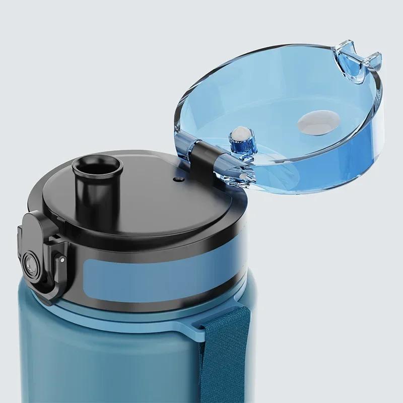Gradient Frosted Sports Water Bottle Leak Proof Flip Lid Portable Strap For Gym Outdoor Daily Use