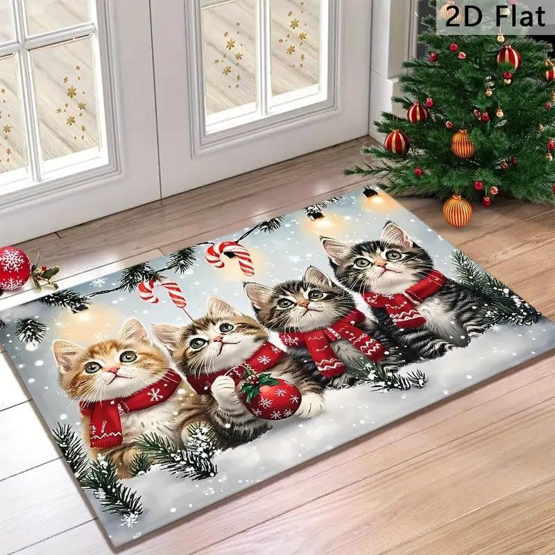Christmas Squirrel Welcome Mat Non Slip Floor Carpet Bedroom Kitchen Door Mat Indoor and Outdoor Carpet Home Decoration Carpet