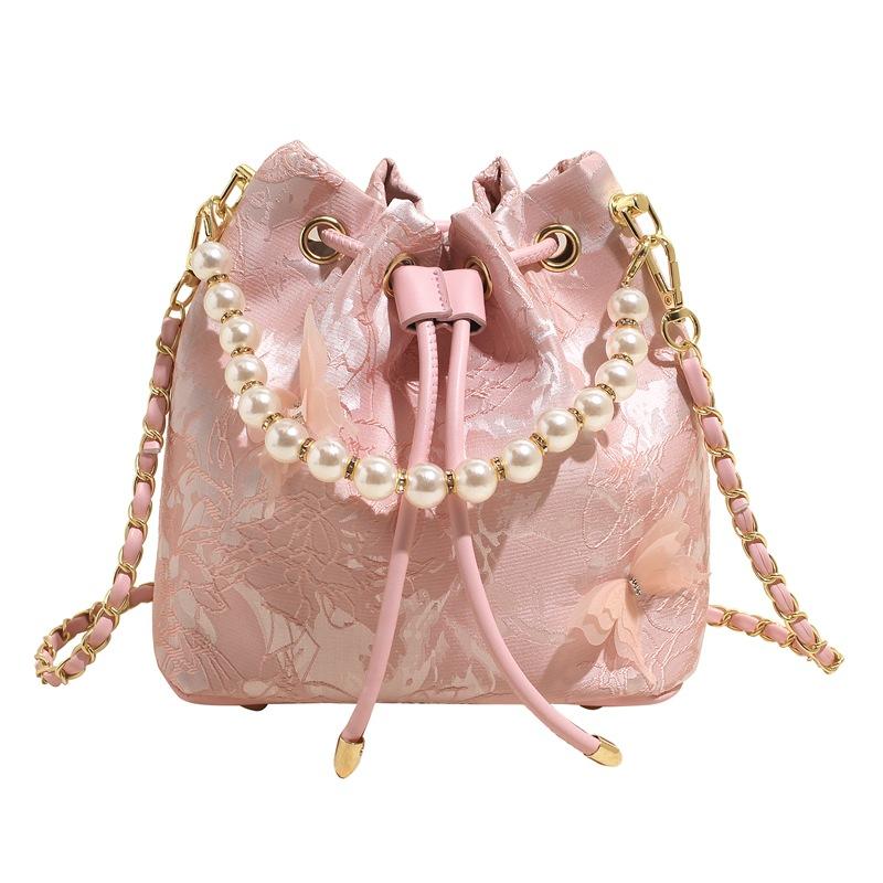 Bucket Bag, New Pearl Portable Small Bag, Women's Bag, High-end Medium Messenger Bag.