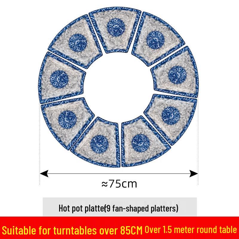 Naijiang Chinese Blue & White Ceramic Fan Plate Set