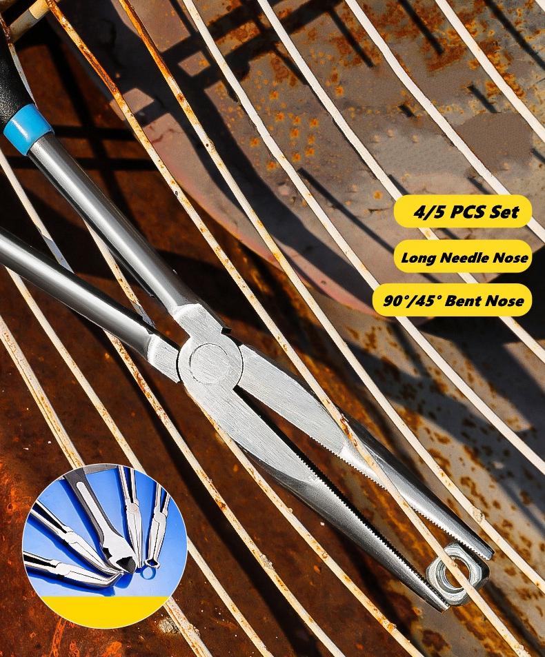 4pcs 5pcs High Quality Long Nose Pliers with Curved and Straight Tips - Ideal for Industrial, DIY Applications and Car Repair