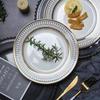 Nordic Style Ceramic Steak Plate Gold Rimmed Fruit Salad Round Dish Western Dinner Party Floral Arrangement Home Use Dinnerware