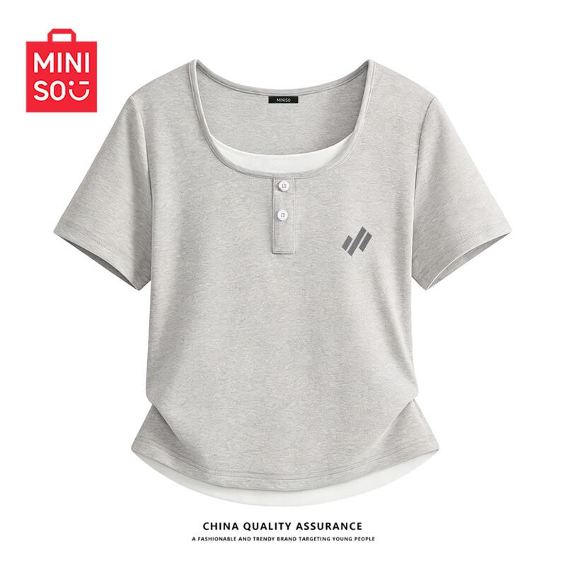 MINISO Women s Faux Two-Piece Slim Short Sleeve T-Shirt XL