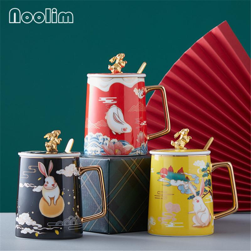 Europäische Keramik Katze Kaffeetasse – Niedliche Cartoon Frühstück Milch Tasse mit Löffel und Deckel