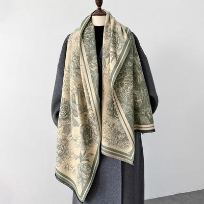 Autumn Winter Luxury Women Scarf Two-sided Flower Print Shawl Fashion Warm Designer Scarves Female Cashmere Imitation Wrap Caped