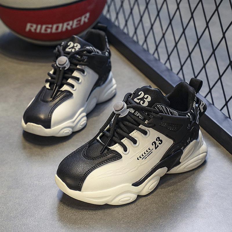Children's sports shoes 2025 autumn popular boys and girls outdoor basketball shoes leather surface waterproof breathable non-slip running shoes