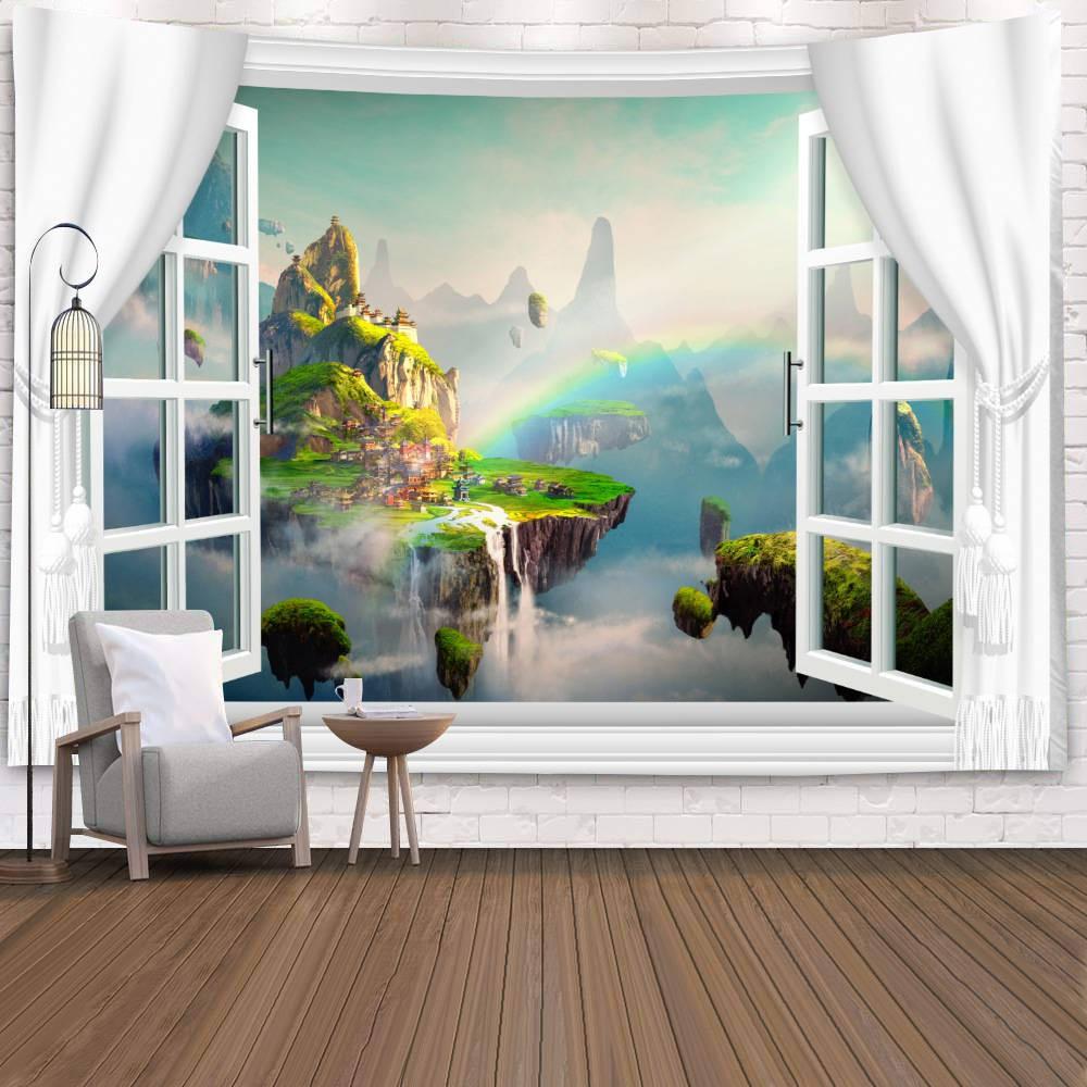Wall Hanging Living Room Bedroom Window Natural Landscape Beach Large  Covering Decoration Tapestry Background Cloth Bedside