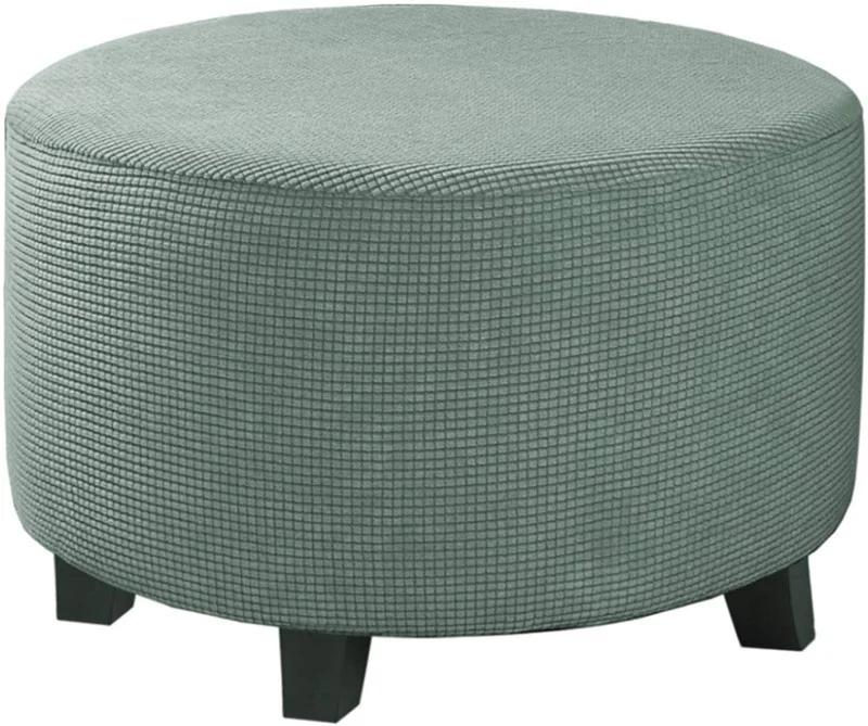 All Inclusive Round Ottoman Cover Spandex 1PC Footstool Protector Elastic Polar Fleece Footrest Slipcover For Living Room Home