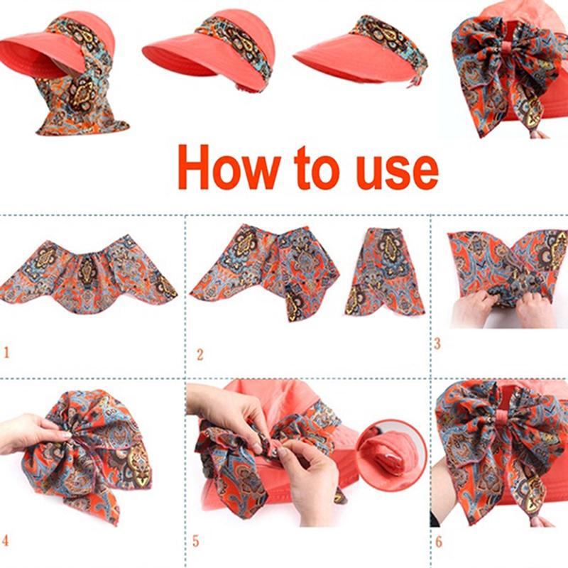 Women Summer Anti-Uv Sun Hat Outdoor Foldable Floral Print Caps Neck Face