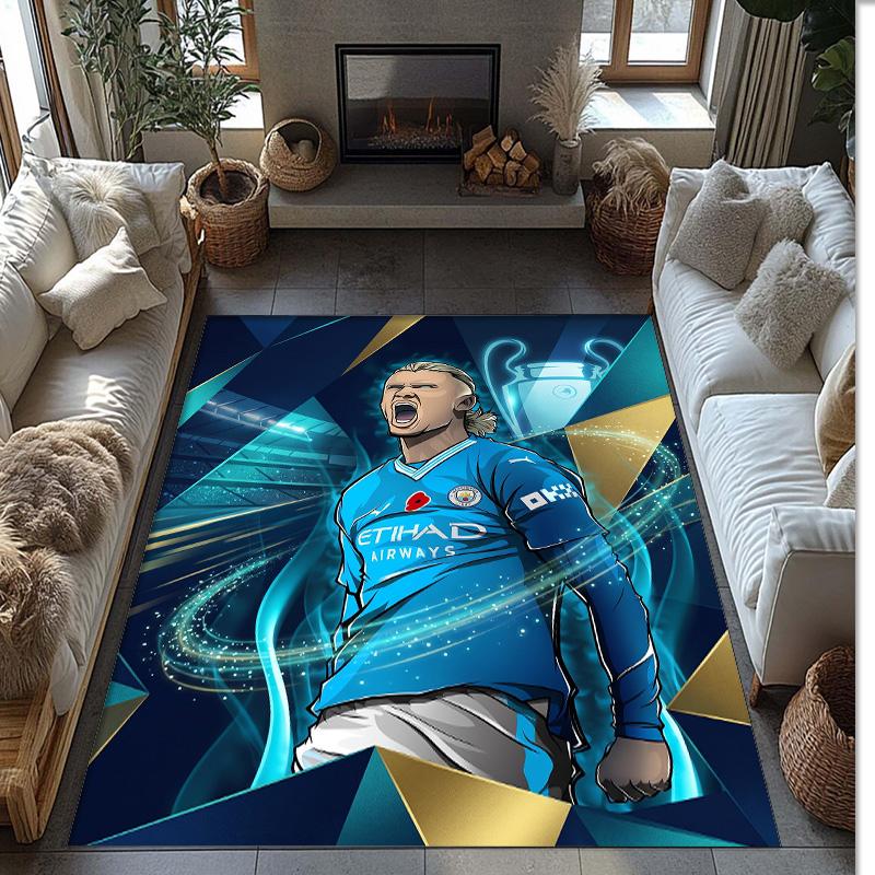 Erling Haaland Calcio Football Pattern Tappeto Morbido per Area Tappeto per Pavimento Interno Antiscivolo Tappetino Decorazione Sportiva per Camera da Letto