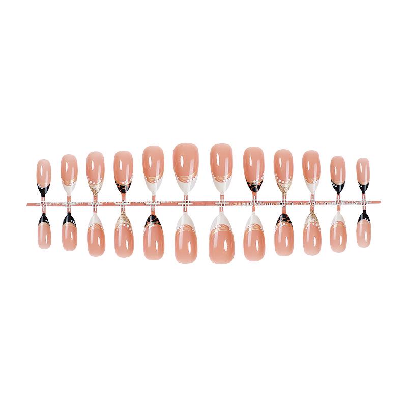 

Миндалевидный леопардовый французский маникюр с золотой фольгой и пудрой - Готовые накладные ногти