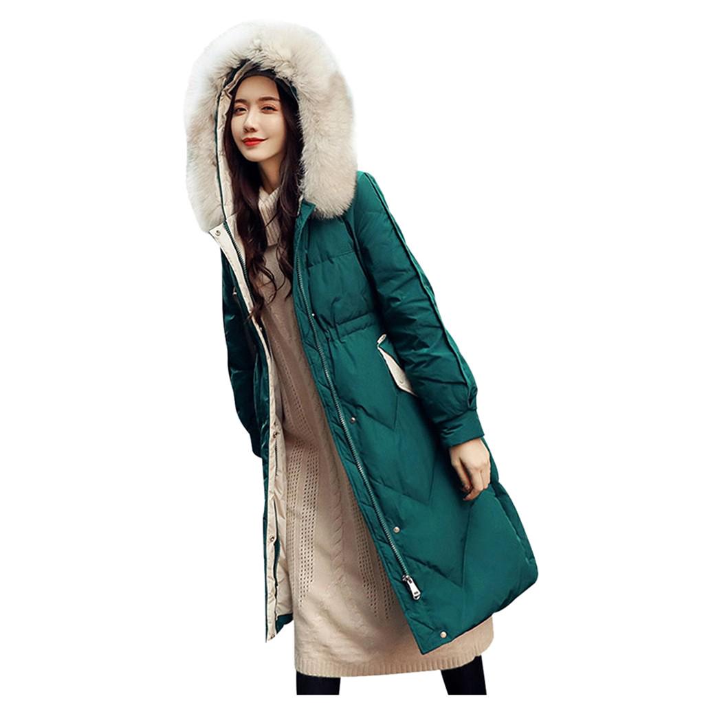 Fashion Women Winter Warm Cotton Hooded Winter Long-Sleeved Overcoat