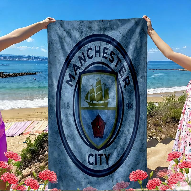 Manchester City FC Tryck Strandhandduk, Mångsidig Lätt Absorberande Strandhandduk för Pool Surf Yoga Badrum, Perfekt Födelsedag Semesterpresent