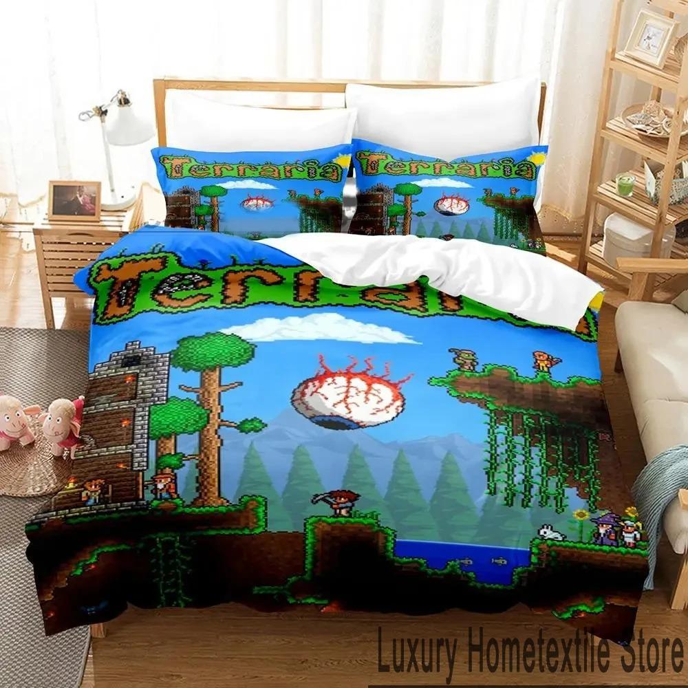 Juego de Cama Terraria con Impresión 3D Niños Niñas Tamaño Twin Queen King Funda Nórdica Funda de Almohada Cama Niños Adulto Textil para el Hogar