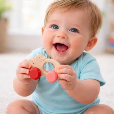 A Rabbit-shaped Car with a Smooth, Pleasant Texture (baby-friendly Wooden Toy). Award-winning Japanese Good Toy Toy. Teether, Pacifier, Rattle,