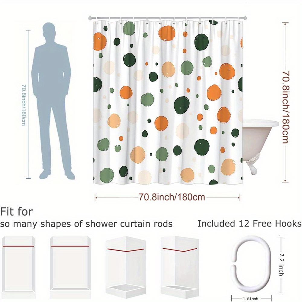 Abstract Point Shower Curtain Green, Orange And Beige White Circle, Minimalist Modern Art Of Contemporary Bathroom Decoration