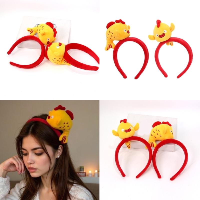 Cute Carp Design Hairband Soft Plush Elastic Headbands Hair Ornament For Kids Girls Women Daily Use Party Accessories