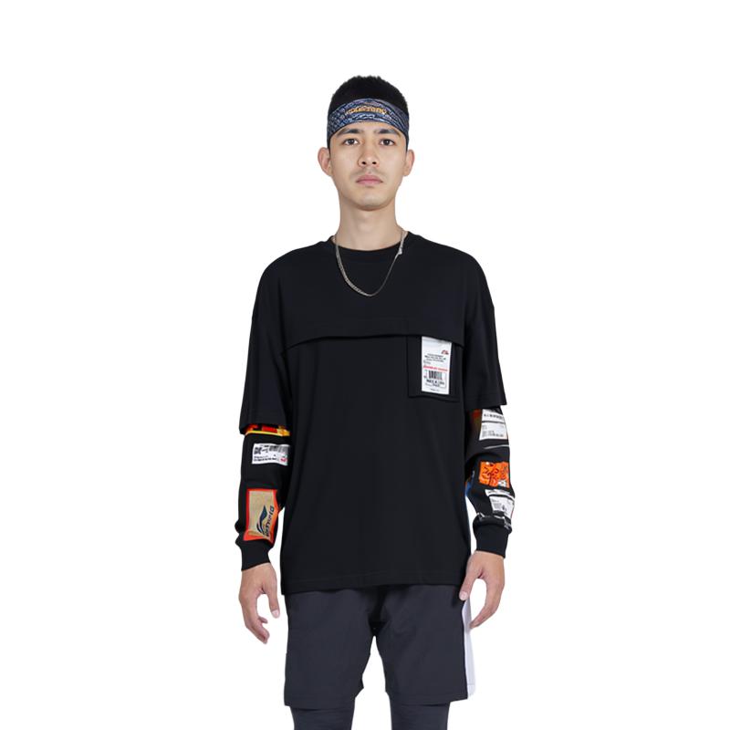 Li Ning T Shirts Men's Black Crew Neck Moderate Straight Fit AWDRA21-1