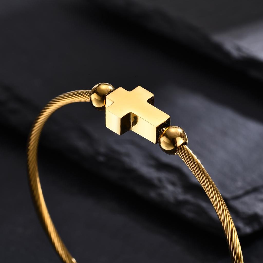 Stylish Cross Bangles for Men Boys,Glossy Stainless Steel Cuff Bracelet ,Faith Prayer Jewelry