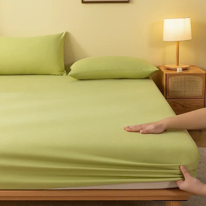 1PC Bed Fitted Sheet Bed Mattress Cover Solid Color Bed Linen Non Slip Mattress Covers Bedsheet Soft and Breathable
