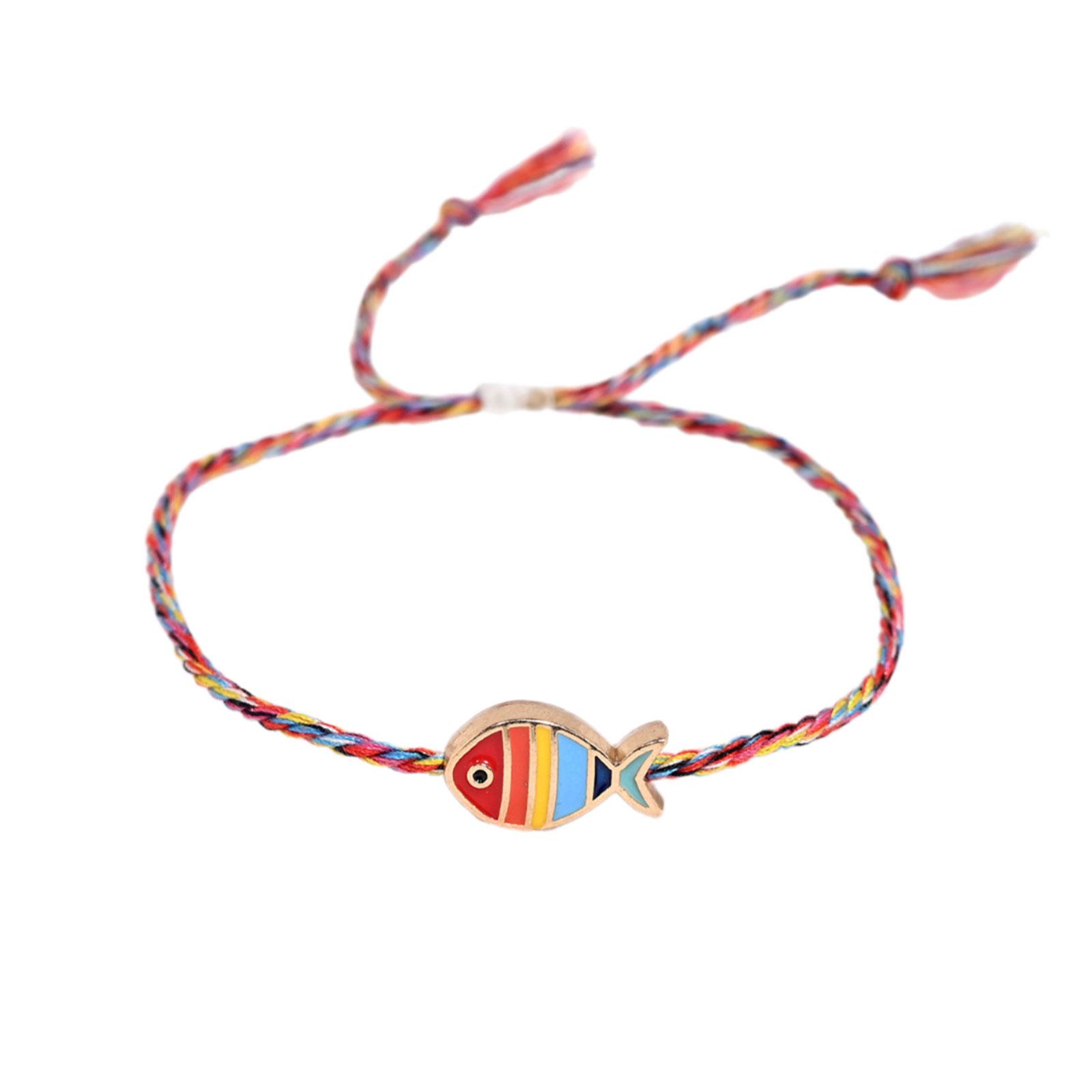 

Регулируемый плетеный браслет с подвеской в виде рыбки из сплава с эмалью для женщин, легкое стильное украшение, подарок 4