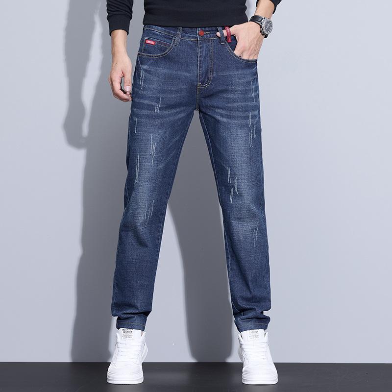 

Осенние и зимние толстые джинсы мужские облегающие, маленькие, прямые, новые мужские брюки, деловые, повседневные, длинные мужские брюки, модный бренд 30 синий