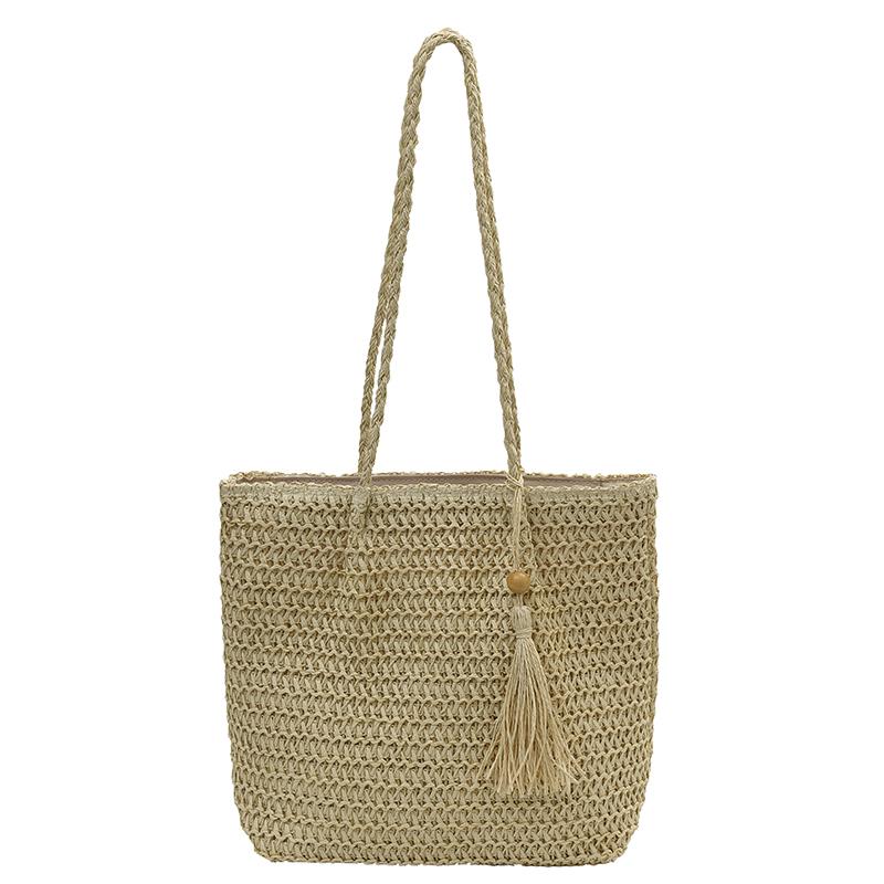 New Casual Handmade Straw Bag Portable Shoulder Tote Ladies Holiday Beach Large Capacity Woven Handbag
