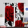 Set Of 2 Flat Printing Curtains Red Roses Black Swirls Floral Digital Printed Polyester Drapes Seasonal Party Holiday Decor Curtain