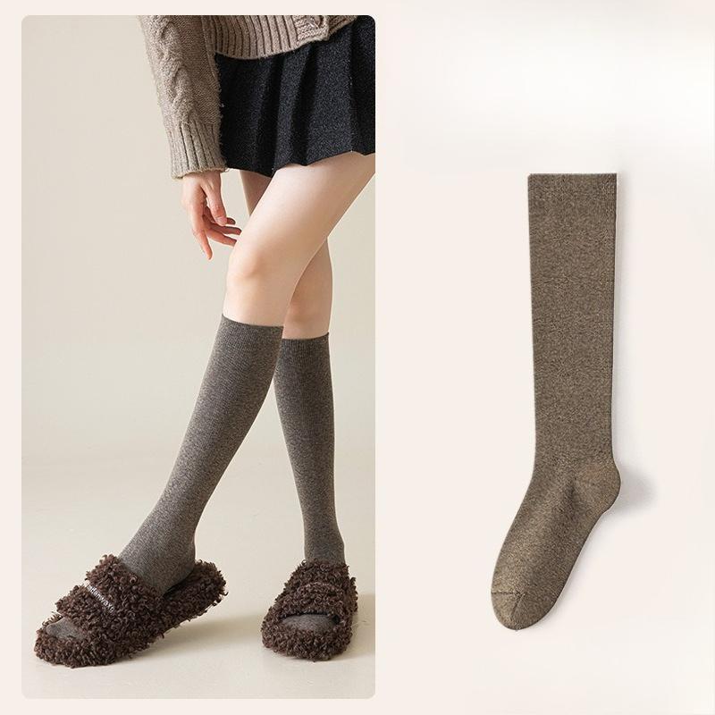 Wadenlange Socken für Damen im Frühling und Herbst, Oberschenkelhohe Socken, Einfarbige Baumwollsocken, Lange Socken