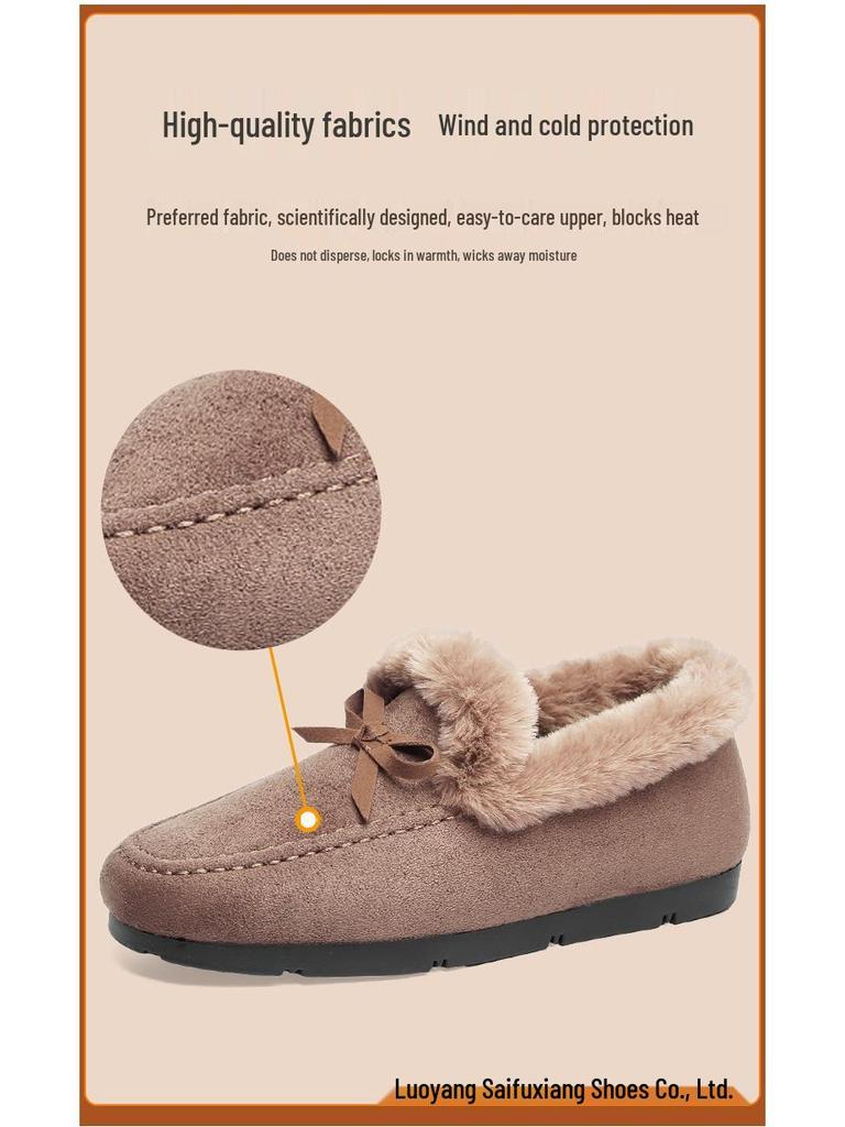 Dames Gevoerde Platte Schoenen - Warm, Velours, Herfst/Winter 2022 Collectie