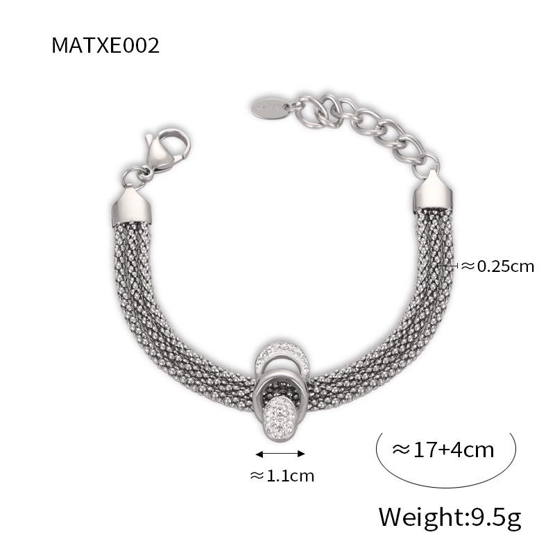Korean Vintage U-Shaped Rhinestone Tassel Necklace Set - 18k Gold Plated Titanium Steel