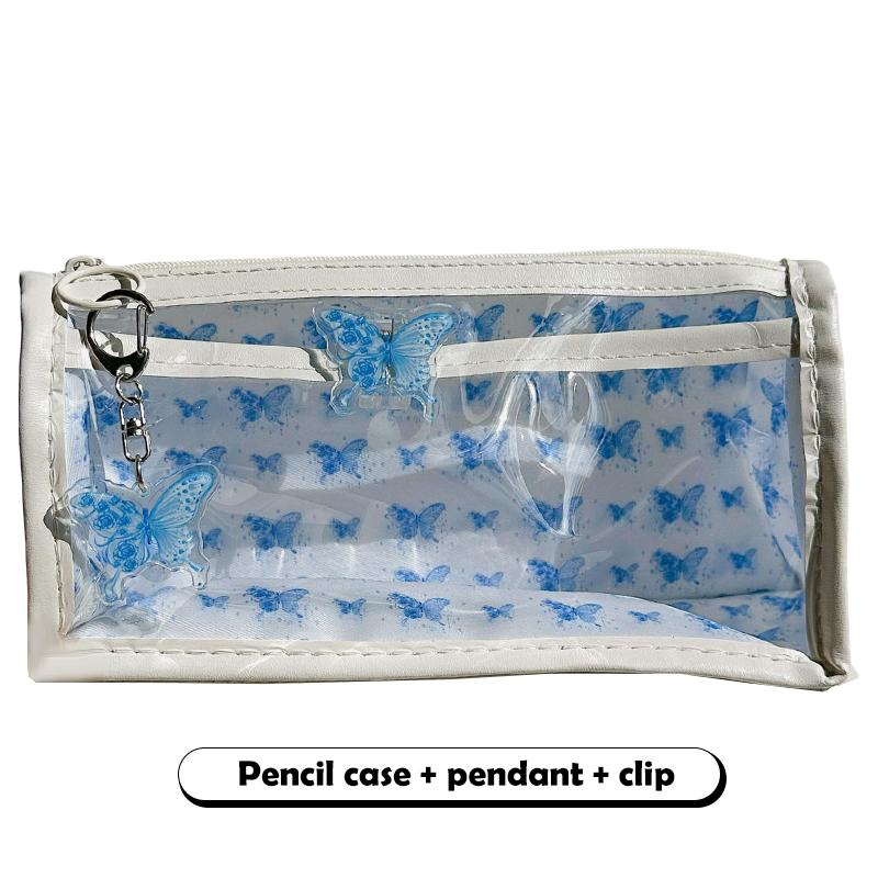 

Waterproof Floral Print Pencil Case Transparent Double Layer Stationery Bag Large Capacity Stationery Organizer School Supplies A4
