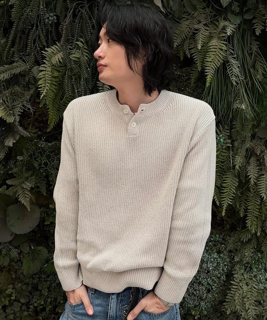 KNITTED Cotton Henley Neck Waffle Knit Swiss