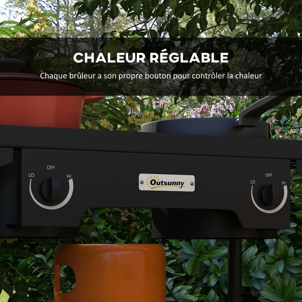 Portable Propane Stove 2 Burners 92000 BTU/h with 2 Removable Legs for Outdoor, Camping, Cast Metal